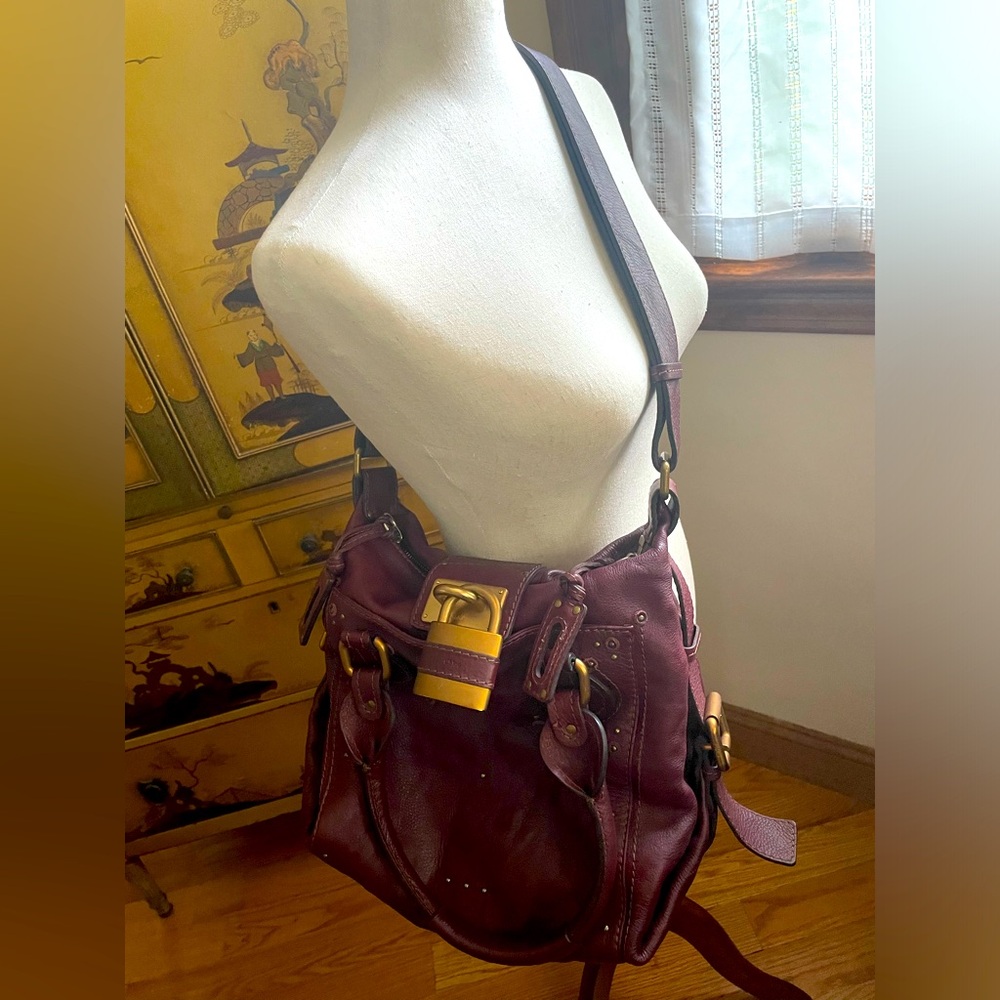 CHLOE ORIGINAL VINTAGE Y2K Paddington Burgundy Leather Bag Lock & Key RARE! - Picture 8 of 13
